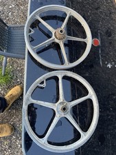 Vintage BMX Bike Alloy Wheels Pair One Good One Damaged Spares Retro 80s