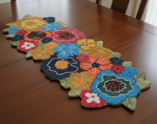 Floral beaded table - table, runner