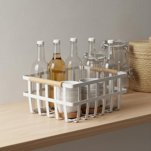 Wire basket with wood - wire, handles