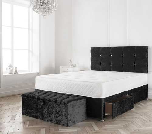 Black crushed velvet divan - black,