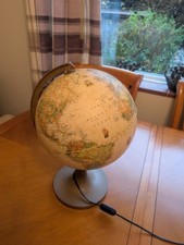 Vintage World Map Globe Plug In Lamp Beige Brown UK Plug