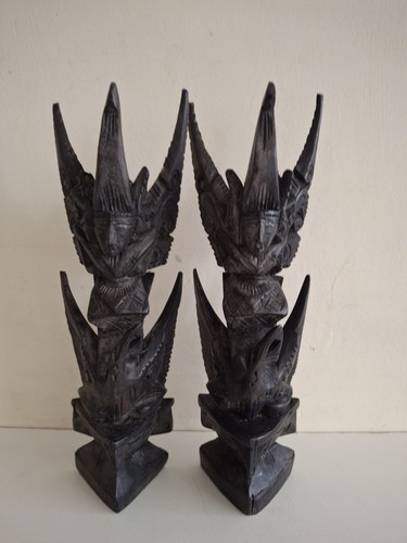 Pair hand carved wooden - pair, of