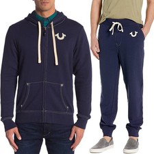 True Religion Mens Zip Hoodie Jogger Casual Hooded Navy Cotton Hoody 2XL 3XL