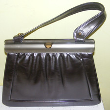Vintage Lodix 1950s handbag grey leather with lucite top leather lining