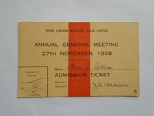 Third Lanark 1958 Annual General Meeting Admission Ticket