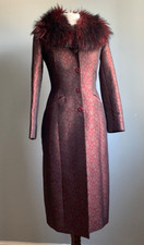 COAST JACQUARD LONG COAT 8 faux mongolian fur collar purple evening smart trench