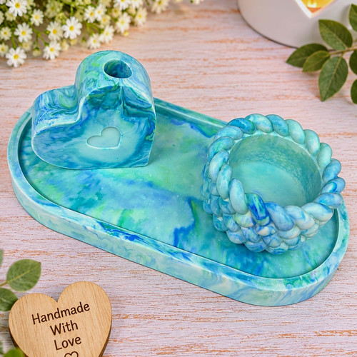 Handmade marbled resin heart - marbled,