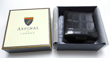 Aspinal of London black leather croc stud cufflinks jewellery box