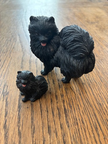 Black pomeranian figurine pair - pomeranian,