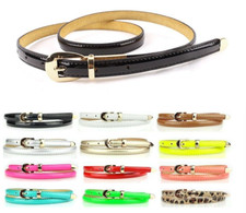 12 color Fashion Women Lady Thin Skinny Waistband Belt Hogskin Leather Narrow UK