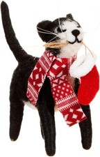 Cute Christmas Black Cat with Felt Stocking. Hanging Tree Dec from Sass and Bell
