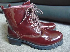 Ladies Joe Browns Burgundy Patent Chunky Laced & Zipped Boots Size UK 8