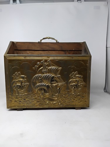 Vintage brass wood fire side - wood,