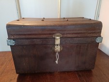 Antique Tin Trunk Lockable With Key & Working Lock  Storage Travel Vintage Metal