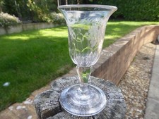 Antique Georgian engraved Gin glass petal moulded bowl folded foot c 1800 V.G.C.