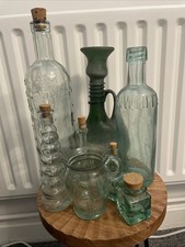 Selection of Green Glass Bottles Vase and Jug Various Sizes