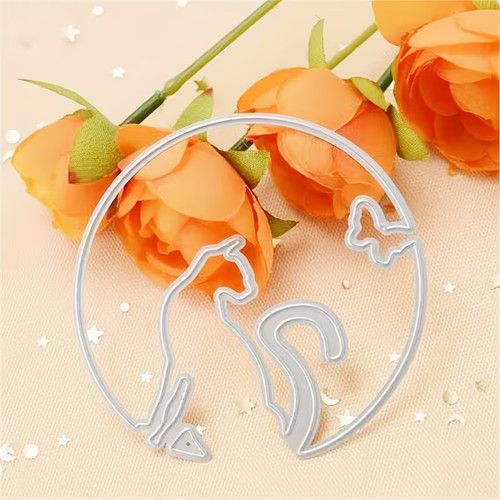 Cat butterfly circle metal - cat,