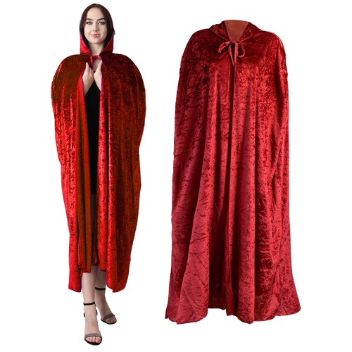 Red hooded velvet cape vampire - red,