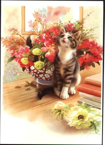 Modern cat art postcard - modern,