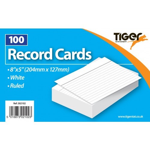 Pack 100 record cards - record, ruled