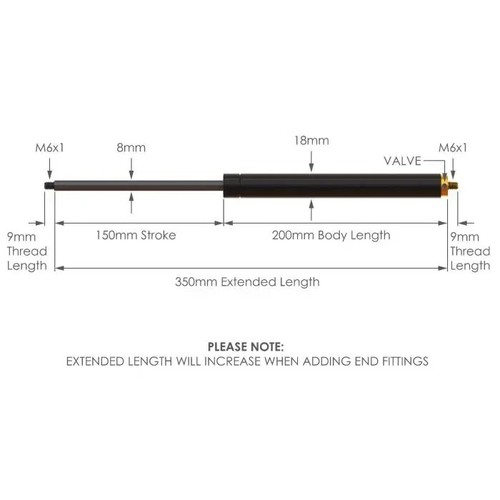 Adjustable gas strut 150 - adjustable,