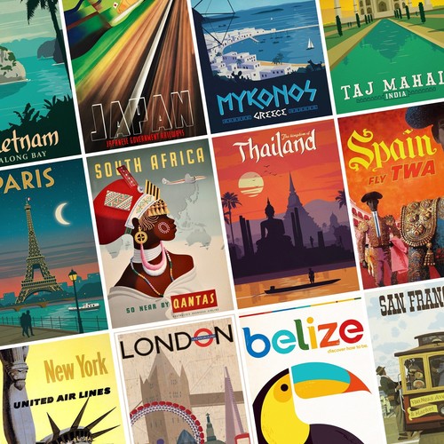 Vintage travel posters city - vintage,