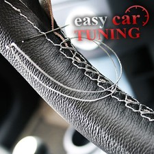 For Vauxhall Opel Astra H Black Real Genuine Leather Steering Wheel Cover Grey