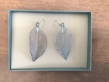 Ladies Drop Dangle Earrings Hook Real Leaf Skeleton Jewellery Light Blue