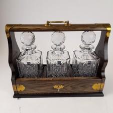 Royal Scot Square Cut Crystal Decanter Trio in Oak Drop Front Tantalus (#H1/17)