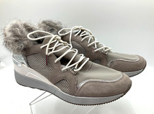 Michael Kors grey & silver wedge trainers women's UK size 7 rabbit fur trim