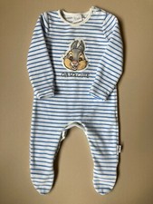 Disney Baby 0-3m Thumper Rabbit  Boys Blue & White Striped Velour Babygrow