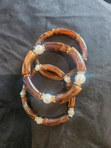 Brown gold beaded bracelet - brown, &