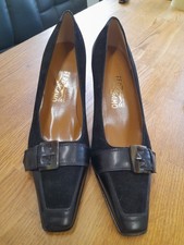 Women's Vintage Black Suede Heeled Shoes By Salvatore Ferragamo Size 9 Italian