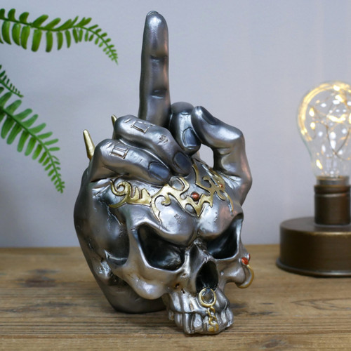 Middle finger silver - silver, skull
