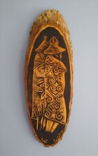 Carved Live Edge Wooden Figural Wall Hanging Signed Art Plaque Ethnic Decor Boho