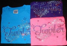BATON TWIRLING RHINESTONE T SHIRT CHILD SIZES  PINK BLUE PURPLE  TWIRLERS 