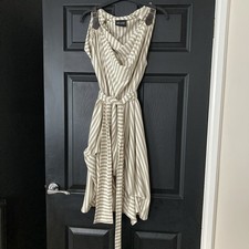 Jolaby Khaki Green Striped Hitched Cowl Neckline Jersey Dress. Size One Size