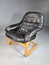 Vintage Danish Lounge Chair Black Leather Bentwood Cantilever Retro EB7229 MBEN