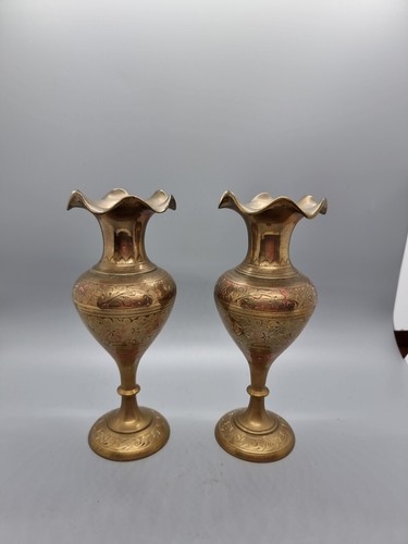 Ornate brass vases - brass, pair