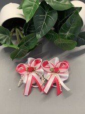 2 Romany/Spanish Hair Bobbles with a Cerise Pink And White Bow