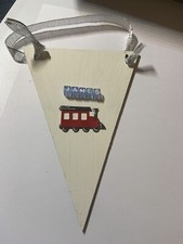 Wooden Hanger Nursery Gift Shabby Chic Rustic Red Train Personalised 3d