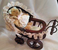 Vintage Pram Hand Made Wicker Metal Lace for  Doll Teddy Bear 