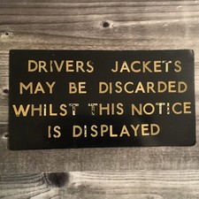 LONDON  TRANSPORT Metal Double-Sided Painted Bus Sign “Drivers Jackets” 30’s 40s