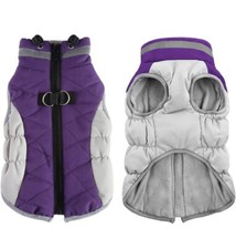 Fleece Lined Reflective Dog Coat With Built-in Harness, Large, Purple