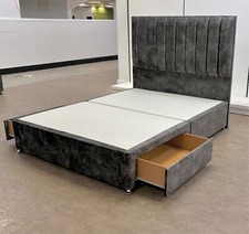Highgrove 'Kudos' King Size Bed Grey Velvet Standing Headboard Base 2 Drawer NEW