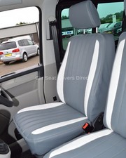 VW Transporter T5 Genuine Fit Quilted Van Seat Covers Grey & White Flutes