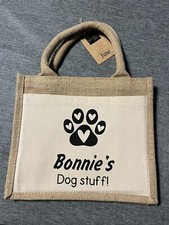 Dog stuff! …Personalised small jute bag with front pocket