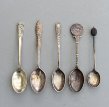 Set 5 Vintage Silver Plated Tea Spoon EPNS Leaf Thistle Flowers