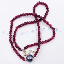 Faceted 2x4mm Red Jade Roundel Gems & 11-12mm White Baroque Pearl /Jade Necklace