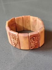 Vintage Rectangular Panel link Carved & Polished Rose Stretch Bracelet